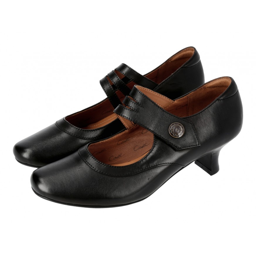 8120 Caratti Leather Heeled Mary Janes (Double Slit Strap)