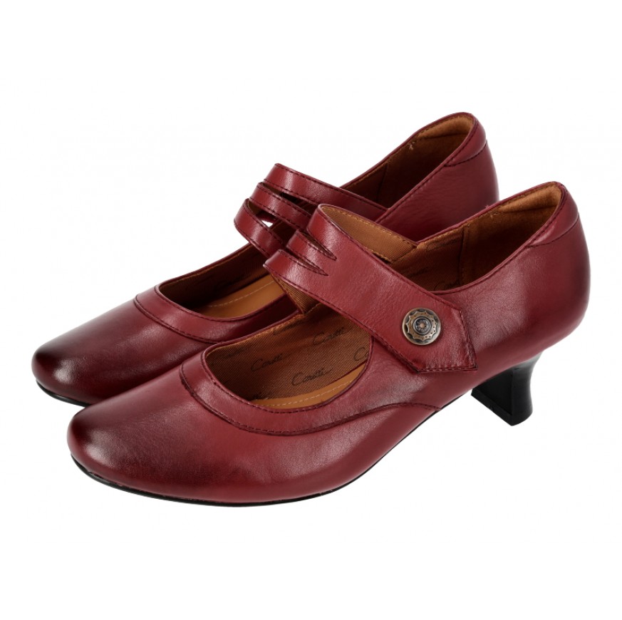 8120 Caratti Leather Heeled Mary Janes (Double Slit Strap)