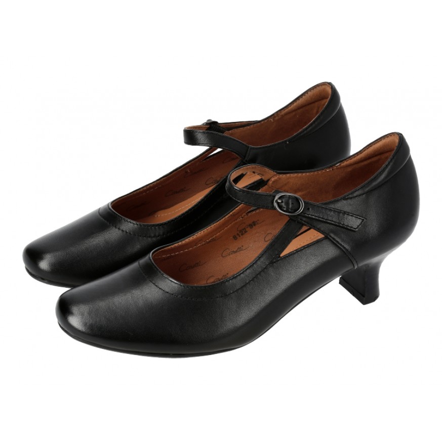 8122 Caratti Leather Heeled Mary Janes (with Adjustable Strap)