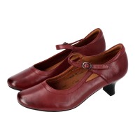 8122 Caratti Leather Heeled Mary Janes (with Adjustable Strap)