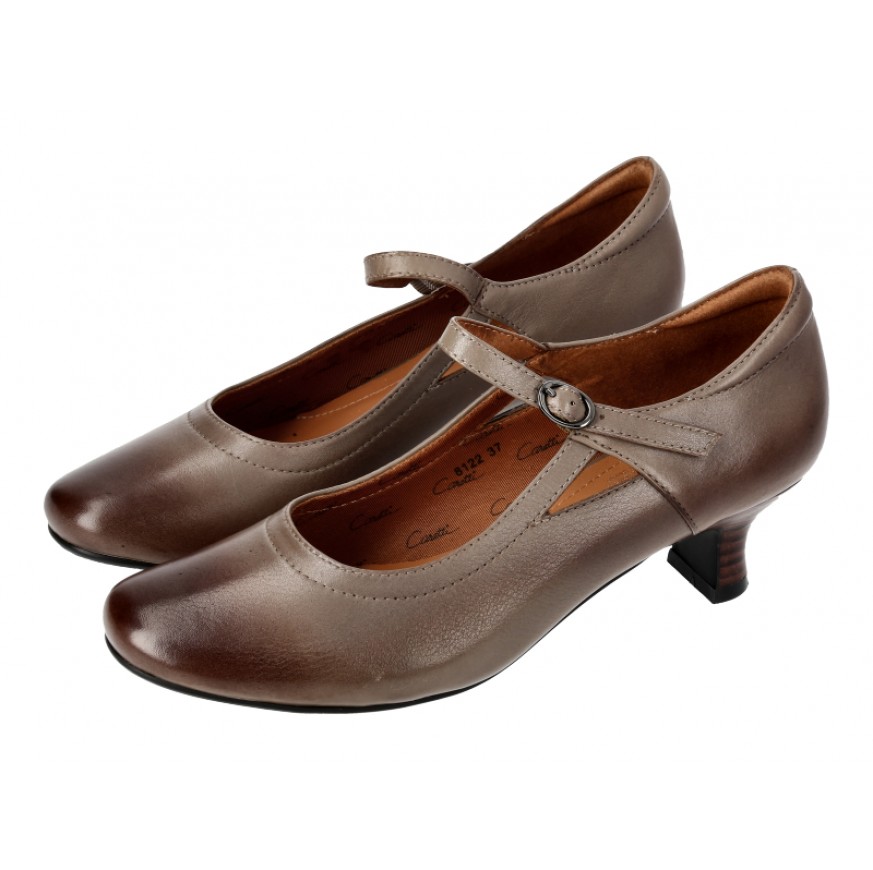 8122 Caratti Leather Heeled Mary Janes (with Adjustable Strap)