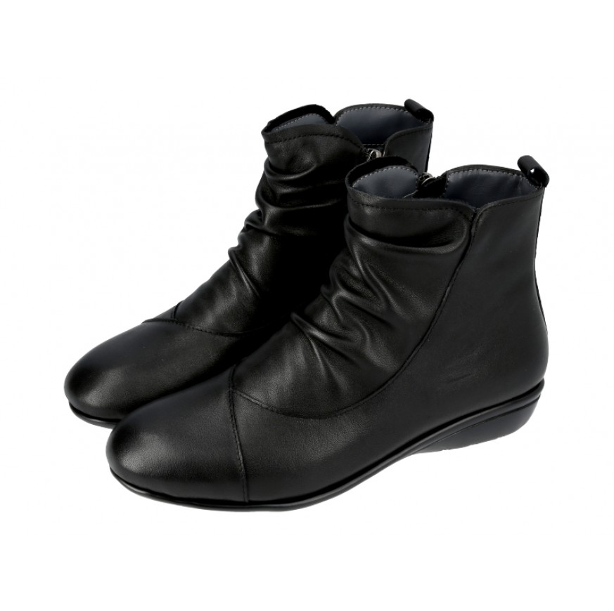 8965-100 Barani Leather Ankle Boots/Booties (Side Zip, Wrinkled Vamp)